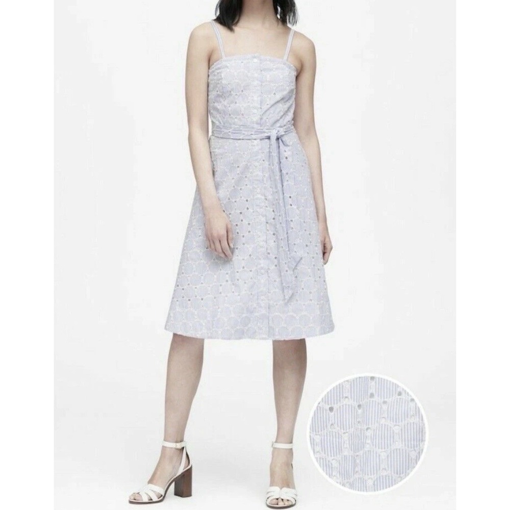 NWT Banana Republic Sz 10 Light Blue Eyelet Removable Strap Cotton Sundress $139 - Picture 9 of 9